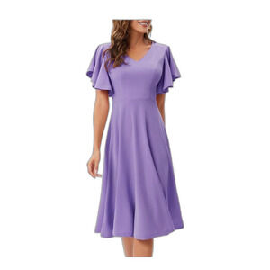 Women purple lavender dress Vintage Tea Dress Flared Sleeve Swing Party Dress My